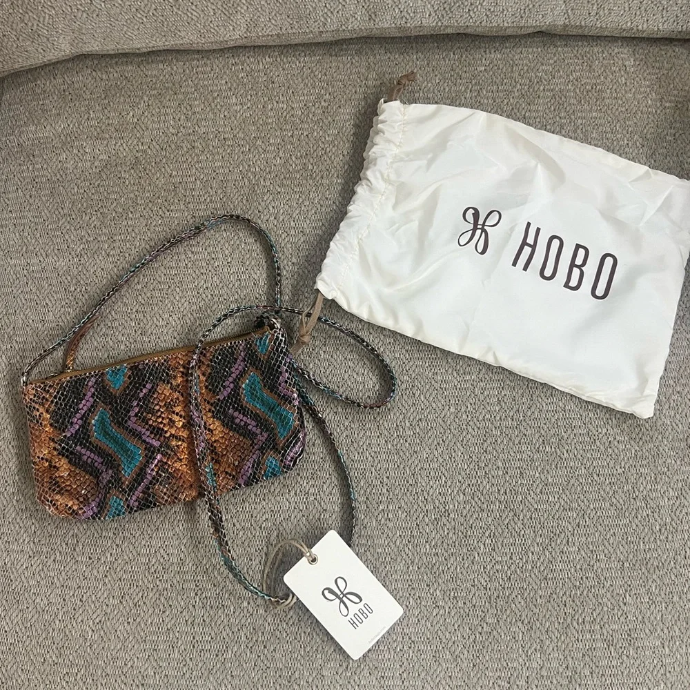 HOBO Brown and Blue Hobo Bag with Bohemian Colorful Design Cara Crossbody NWT